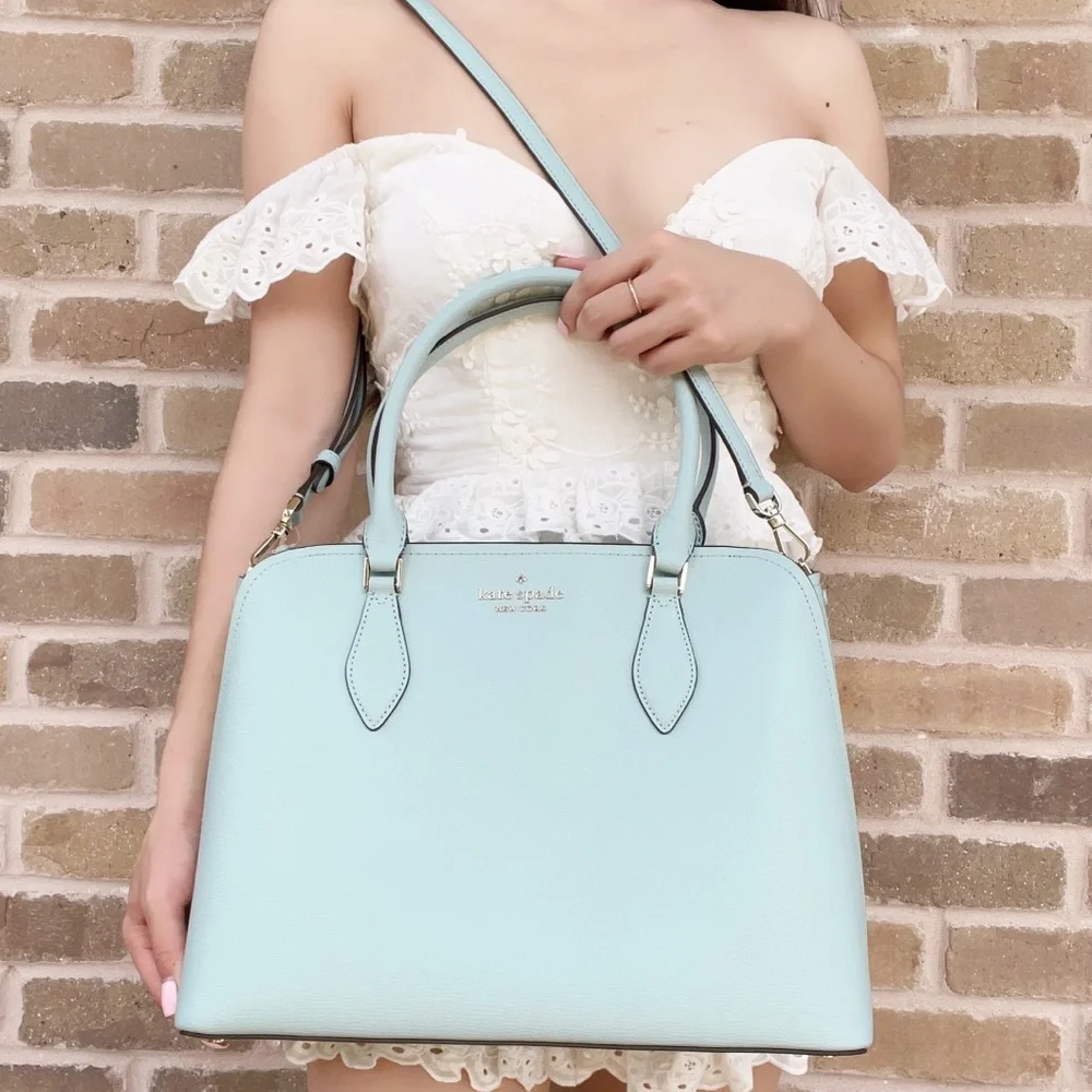 Kate Spade Darcy Large Top Zip Satchel Crossbody Poolside Turquoise Leather